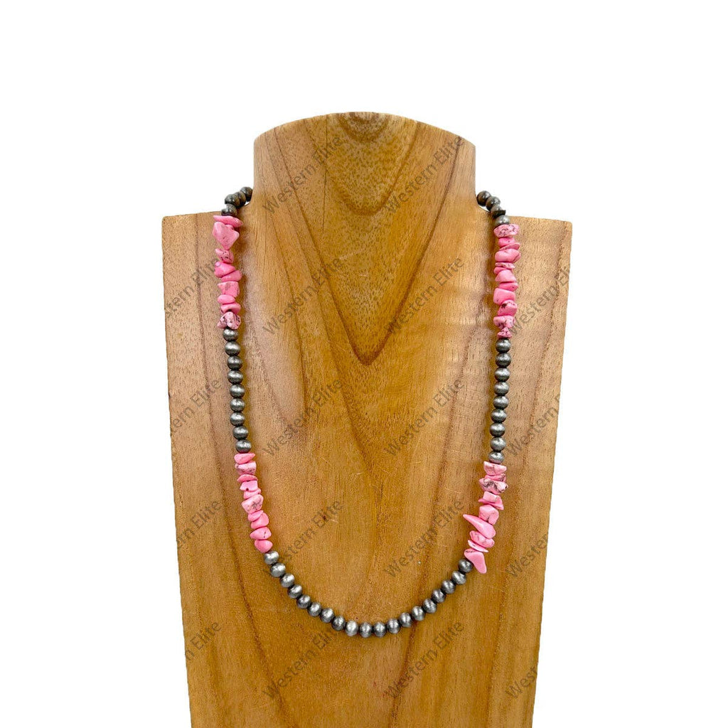 NKZ030524-37                      18 inches silver Navajo pearl with green turquoise nuggets beads Necklace