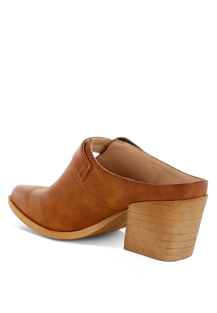 Buckle Statement Mules  - Tan