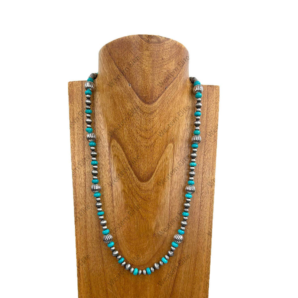 24 inches silver Navajo pearl with blue turquoise stone beads Necklace
